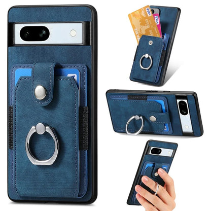 D2 For Google Pixel 7a Case with Card Holder Ring Kickstand Leather Coated TPU Phone Cover