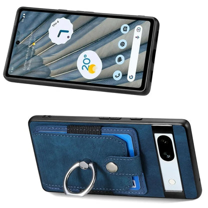 D2 For Google Pixel 7a Case with Card Holder Ring Kickstand Leather Coated TPU Phone Cover