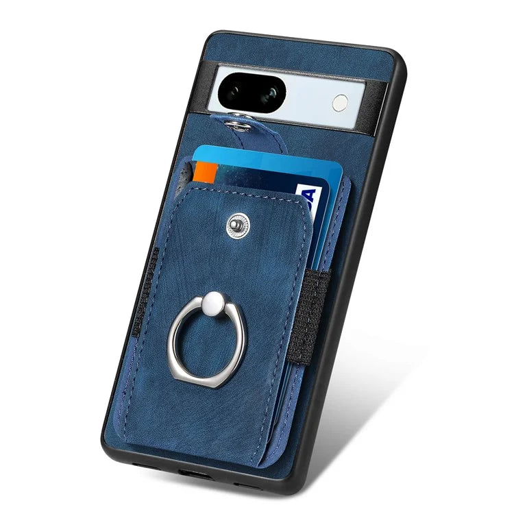 D2 For Google Pixel 7a Case with Card Holder Ring Kickstand Leather Coated TPU Phone Cover