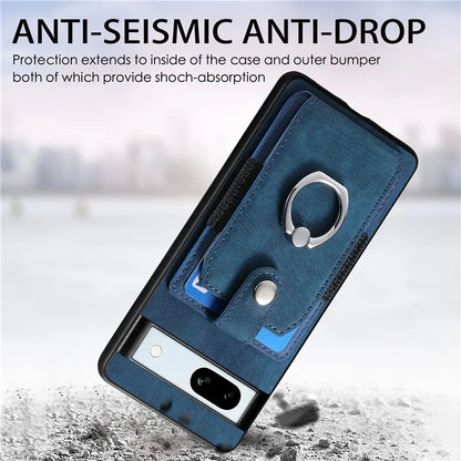 D2 For Google Pixel 7a Case with Card Holder Ring Kickstand Leather Coated TPU Phone Cover