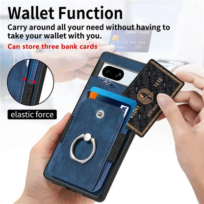 D2 For Google Pixel 7a Case with Card Holder Ring Kickstand Leather Coated TPU Phone Cover