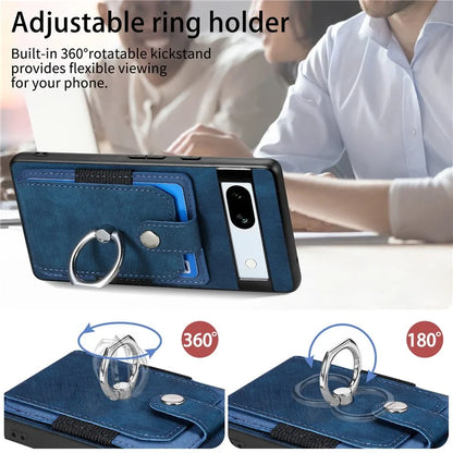 D2 For Google Pixel 7a Case with Card Holder Ring Kickstand Leather Coated TPU Phone Cover