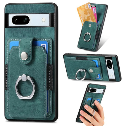 D2 For Google Pixel 7a Case with Card Holder Ring Kickstand Leather Coated TPU Phone Cover