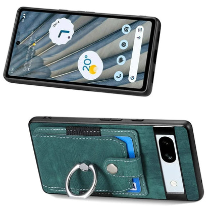D2 For Google Pixel 7a Case with Card Holder Ring Kickstand Leather Coated TPU Phone Cover