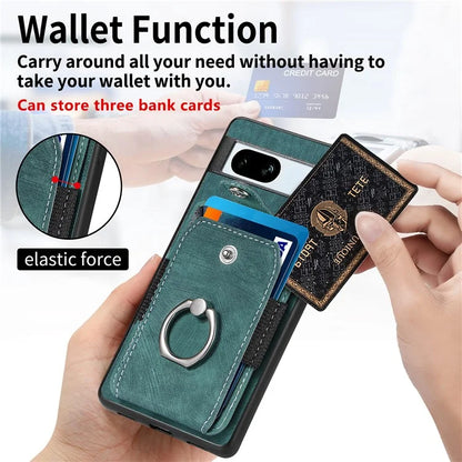 D2 For Google Pixel 7a Case with Card Holder Ring Kickstand Leather Coated TPU Phone Cover