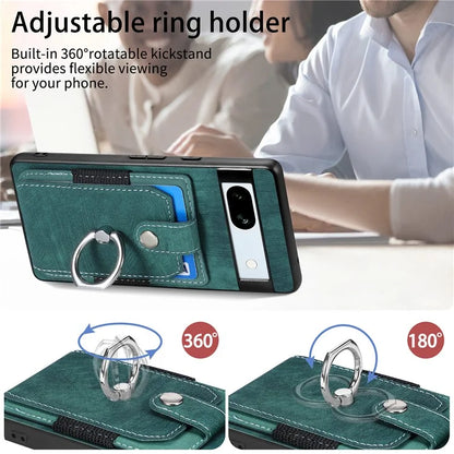 D2 For Google Pixel 7a Case with Card Holder Ring Kickstand Leather Coated TPU Phone Cover
