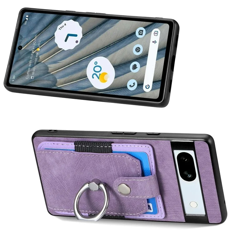 D2 For Google Pixel 7a Case with Card Holder Ring Kickstand Leather Coated TPU Phone Cover