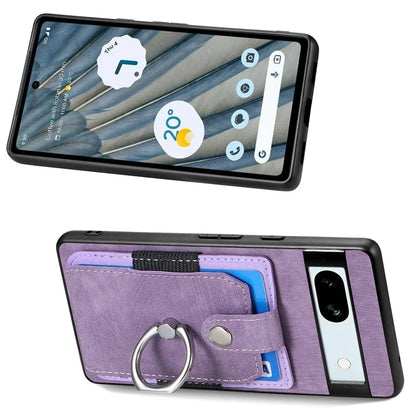 D2 For Google Pixel 7a Case with Card Holder Ring Kickstand Leather Coated TPU Phone Cover