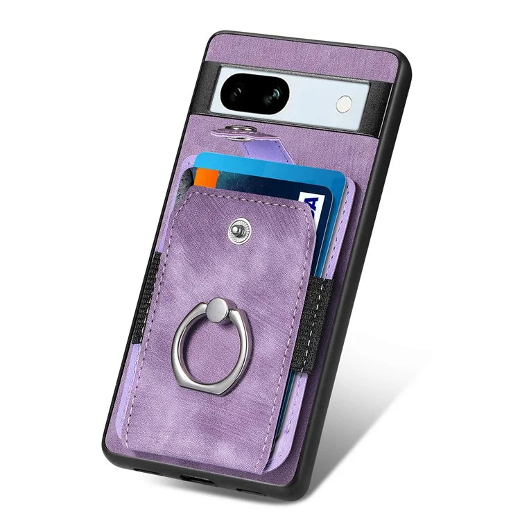 D2 For Google Pixel 7a Case with Card Holder Ring Kickstand Leather Coated TPU Phone Cover