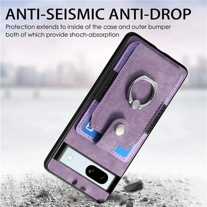 D2 For Google Pixel 7a Case with Card Holder Ring Kickstand Leather Coated TPU Phone Cover