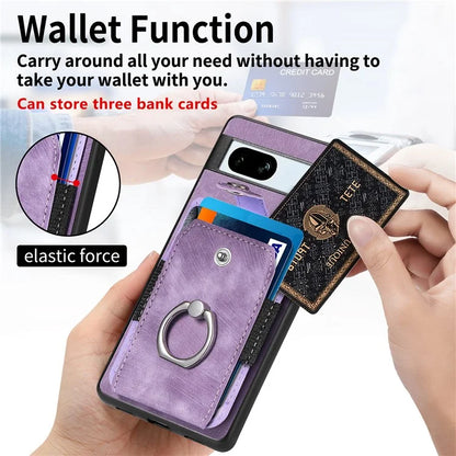 D2 For Google Pixel 7a Case with Card Holder Ring Kickstand Leather Coated TPU Phone Cover