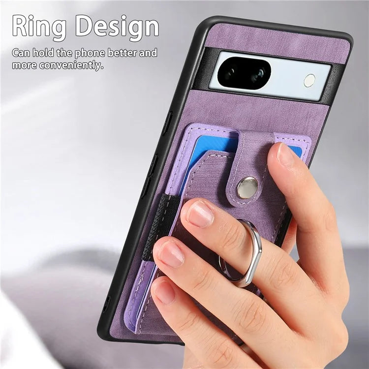 D2 For Google Pixel 7a Case with Card Holder Ring Kickstand Leather Coated TPU Phone Cover