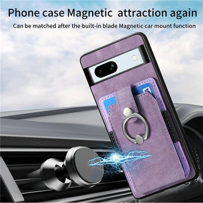 D2 For Google Pixel 7a Case with Card Holder Ring Kickstand Leather Coated TPU Phone Cover