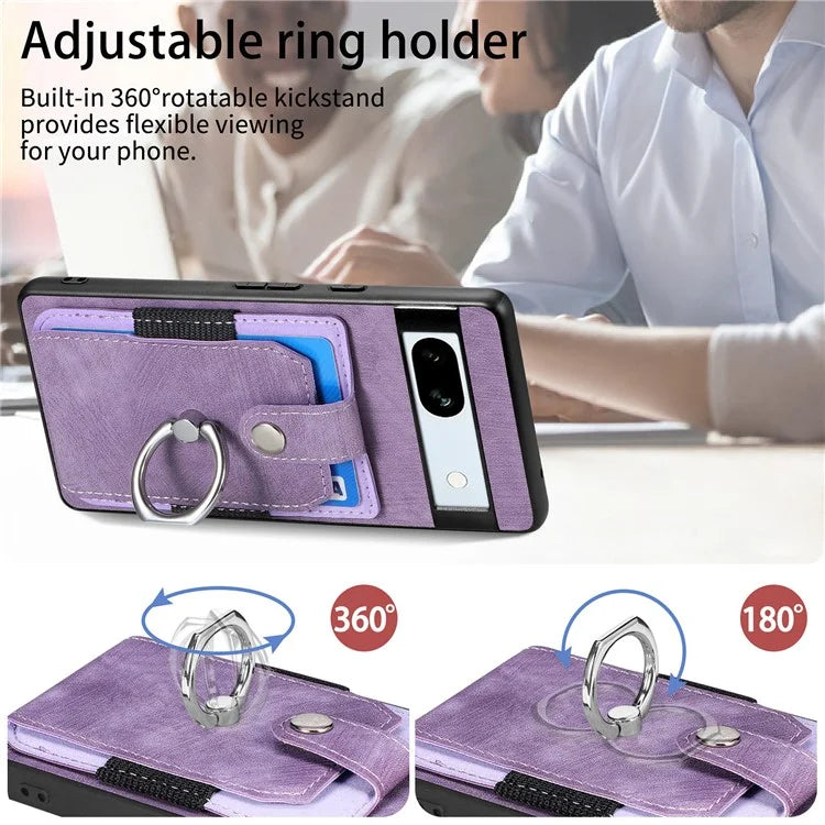 D2 For Google Pixel 7a Case with Card Holder Ring Kickstand Leather Coated TPU Phone Cover