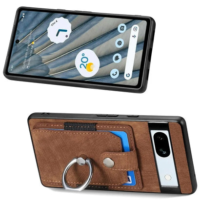 D2 For Google Pixel 7a Case with Card Holder Ring Kickstand Leather Coated TPU Phone Cover