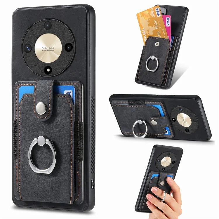 D2 For Honor X9b 5G / Magic6 Lite 5G Case Card Slots Retro PU Leather+TPU Kickstand Cover