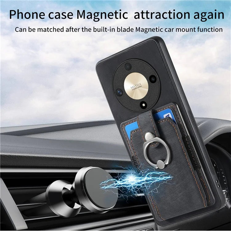 D2 For Honor X9b 5G / Magic6 Lite 5G Case Card Slots Retro PU Leather+TPU Kickstand Cover