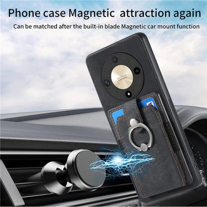 D2 For Honor X9b 5G / Magic6 Lite 5G Case Card Slots Retro PU Leather+TPU Kickstand Cover