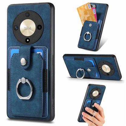 D2 For Honor X9b 5G / Magic6 Lite 5G Case Card Slots Retro PU Leather+TPU Kickstand Cover