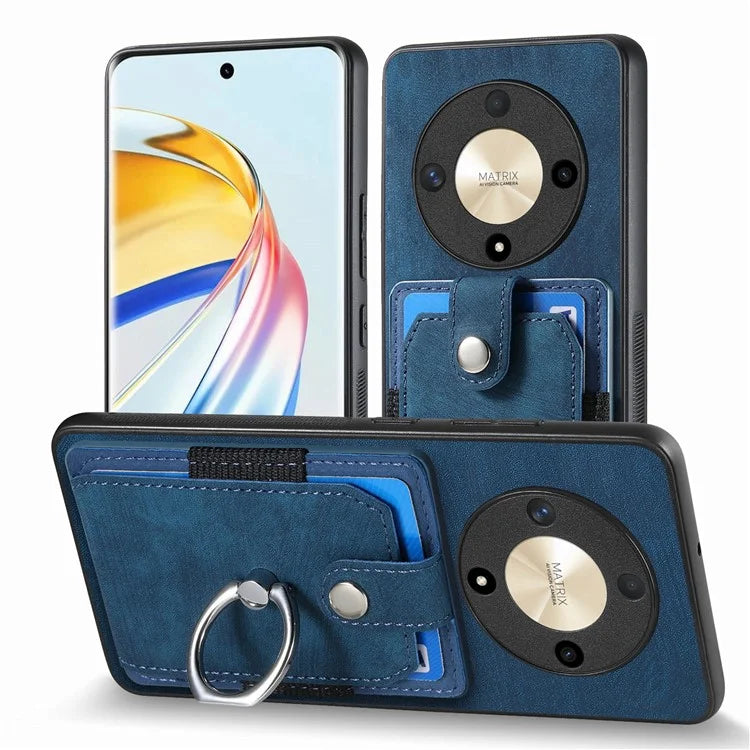 D2 For Honor X9b 5G / Magic6 Lite 5G Case Card Slots Retro PU Leather+TPU Kickstand Cover