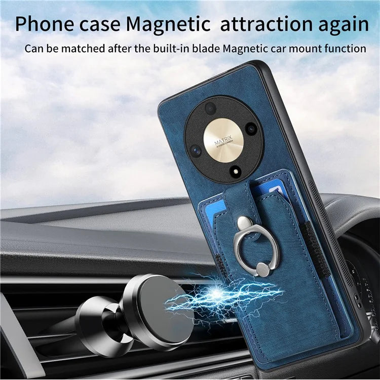 D2 For Honor X9b 5G / Magic6 Lite 5G Case Card Slots Retro PU Leather+TPU Kickstand Cover