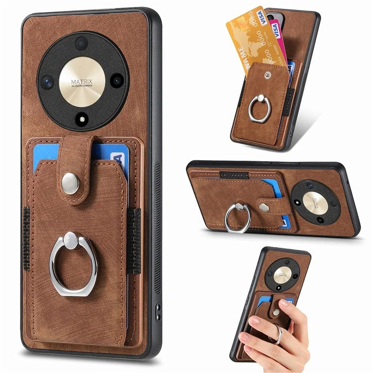 D2 For Honor X9b 5G / Magic6 Lite 5G Case Card Slots Retro PU Leather+TPU Kickstand Cover