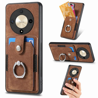 D2 For Honor X9b 5G / Magic6 Lite 5G Case Card Slots Retro PU Leather+TPU Kickstand Cover