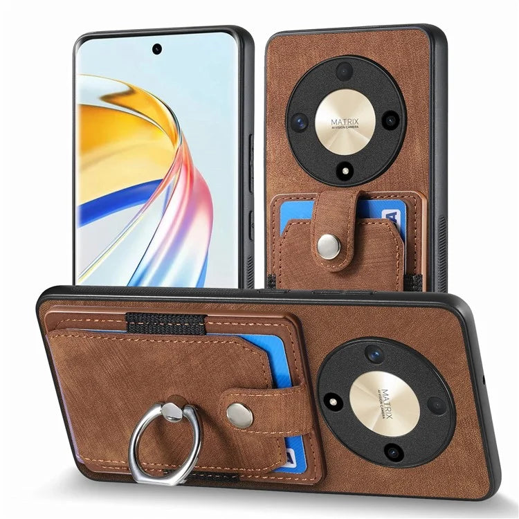 D2 For Honor X9b 5G / Magic6 Lite 5G Case Card Slots Retro PU Leather+TPU Kickstand Cover