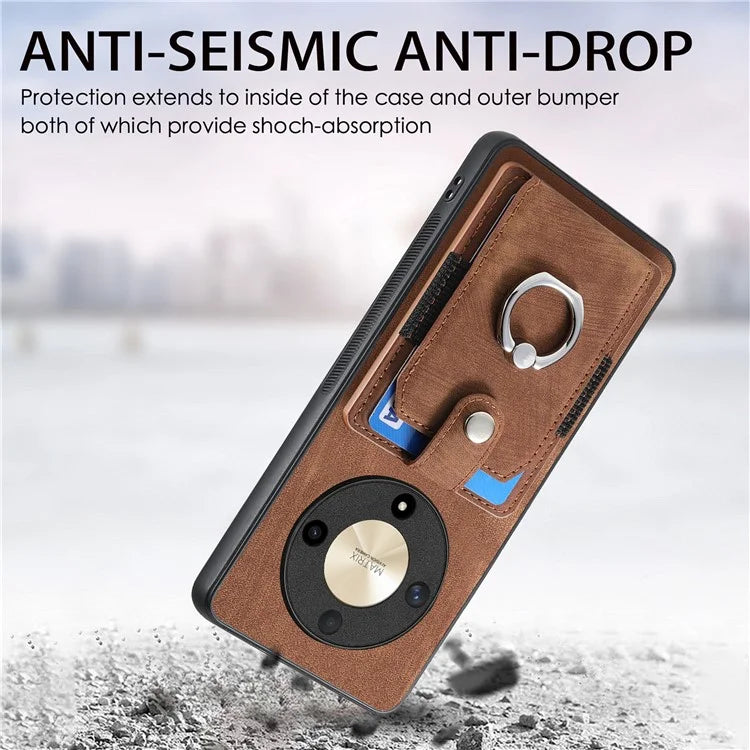 D2 For Honor X9b 5G / Magic6 Lite 5G Case Card Slots Retro PU Leather+TPU Kickstand Cover