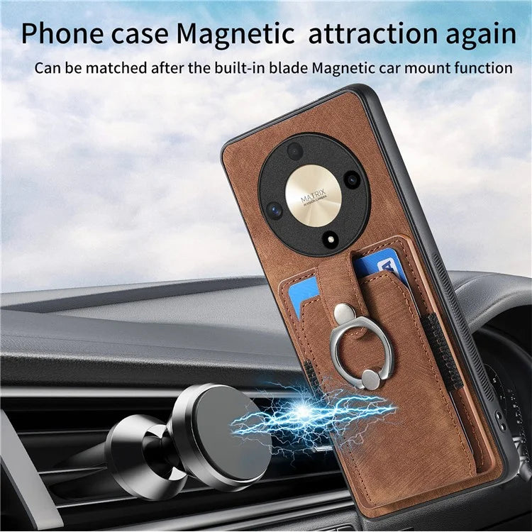 D2 For Honor X9b 5G / Magic6 Lite 5G Case Card Slots Retro PU Leather+TPU Kickstand Cover