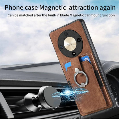 D2 For Honor X9b 5G / Magic6 Lite 5G Case Card Slots Retro PU Leather+TPU Kickstand Cover
