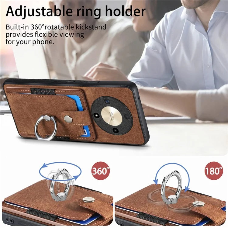 D2 For Honor X9b 5G / Magic6 Lite 5G Case Card Slots Retro PU Leather+TPU Kickstand Cover