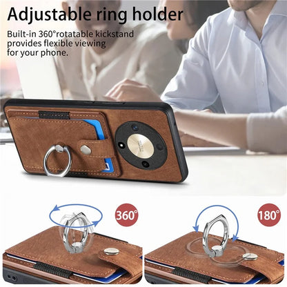 D2 For Honor X9b 5G / Magic6 Lite 5G Case Card Slots Retro PU Leather+TPU Kickstand Cover