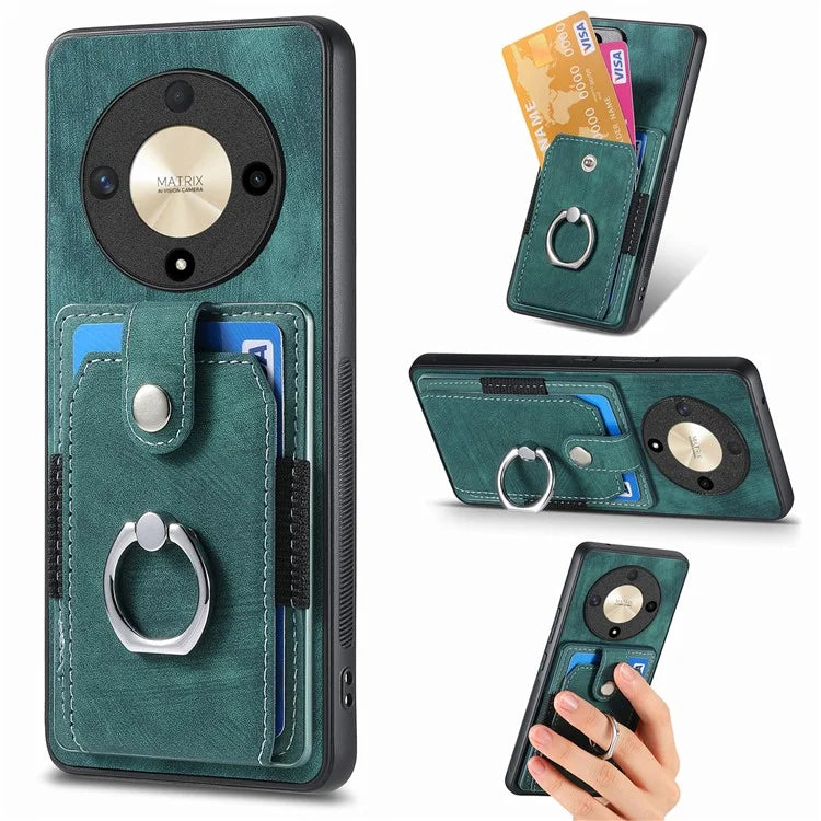 D2 For Honor X9b 5G / Magic6 Lite 5G Case Card Slots Retro PU Leather+TPU Kickstand Cover
