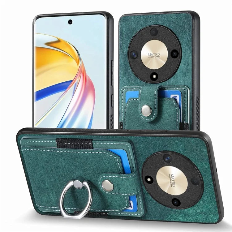 D2 For Honor X9b 5G / Magic6 Lite 5G Case Card Slots Retro PU Leather+TPU Kickstand Cover