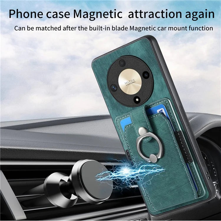 D2 For Honor X9b 5G / Magic6 Lite 5G Case Card Slots Retro PU Leather+TPU Kickstand Cover