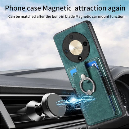 D2 For Honor X9b 5G / Magic6 Lite 5G Case Card Slots Retro PU Leather+TPU Kickstand Cover