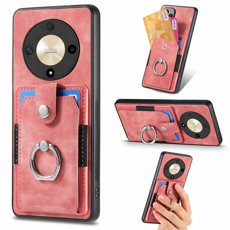 D2 For Honor X9b 5G / Magic6 Lite 5G Case Card Slots Retro PU Leather+TPU Kickstand Cover