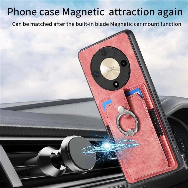 D2 For Honor X9b 5G / Magic6 Lite 5G Case Card Slots Retro PU Leather+TPU Kickstand Cover