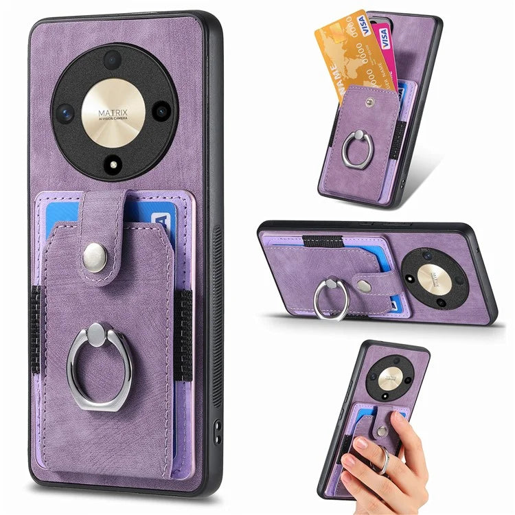 D2 For Honor X9b 5G / Magic6 Lite 5G Case Card Slots Retro PU Leather+TPU Kickstand Cover