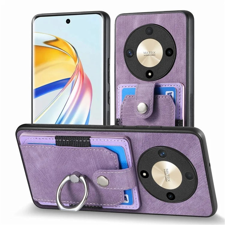 D2 For Honor X9b 5G / Magic6 Lite 5G Case Card Slots Retro PU Leather+TPU Kickstand Cover