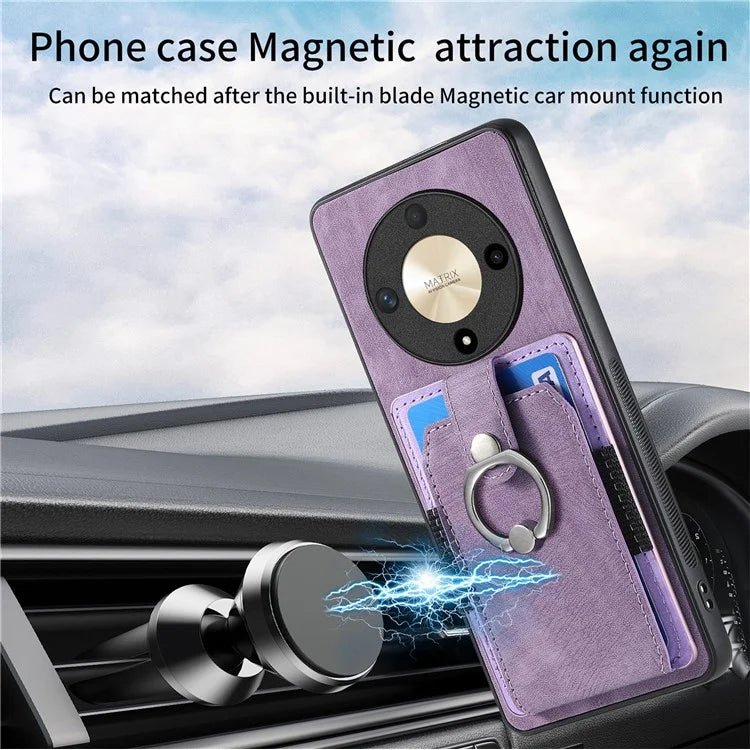 D2 For Honor X9b 5G / Magic6 Lite 5G Case Card Slots Retro PU Leather+TPU Kickstand Cover