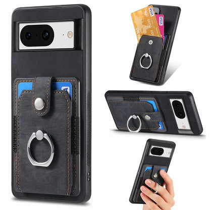 D2 For Google Pixel 8 Phone Case Ring Holder Kickstand TPU+PU Leather Phone Shell