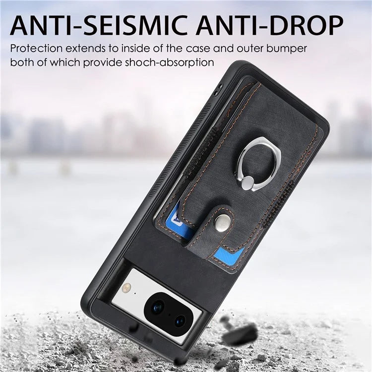 D2 For Google Pixel 8 Phone Case Ring Holder Kickstand TPU+PU Leather Phone Shell