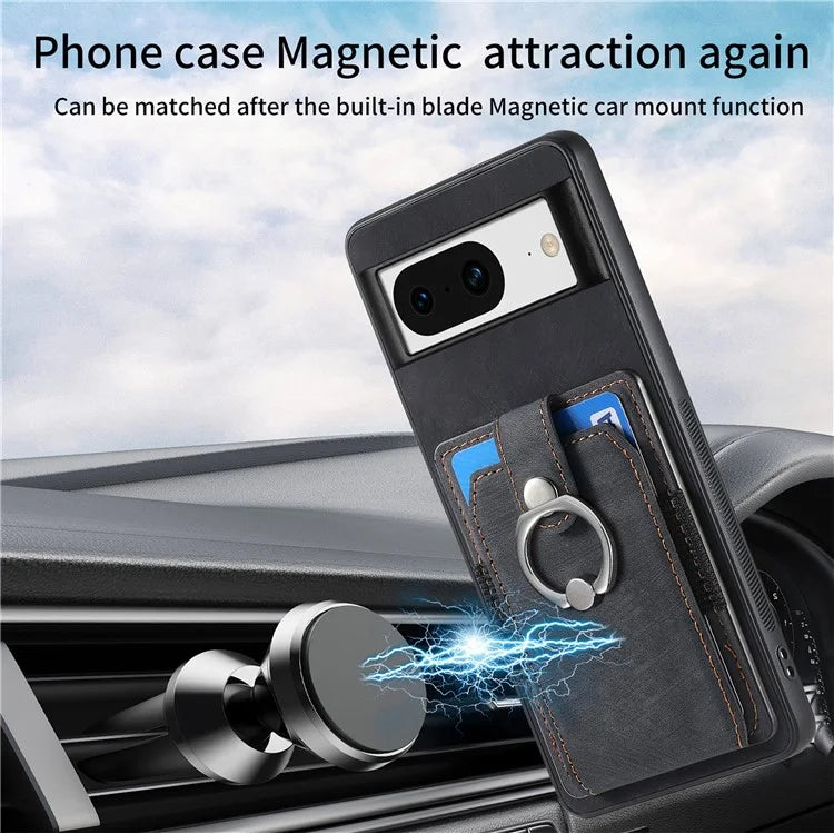 D2 For Google Pixel 8 Phone Case Ring Holder Kickstand TPU+PU Leather Phone Shell
