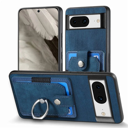 D2 For Google Pixel 8 Phone Case Ring Holder Kickstand TPU+PU Leather Phone Shell