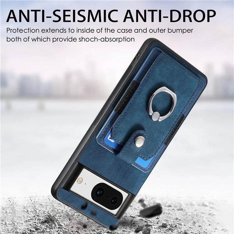 D2 For Google Pixel 8 Phone Case Ring Holder Kickstand TPU+PU Leather Phone Shell