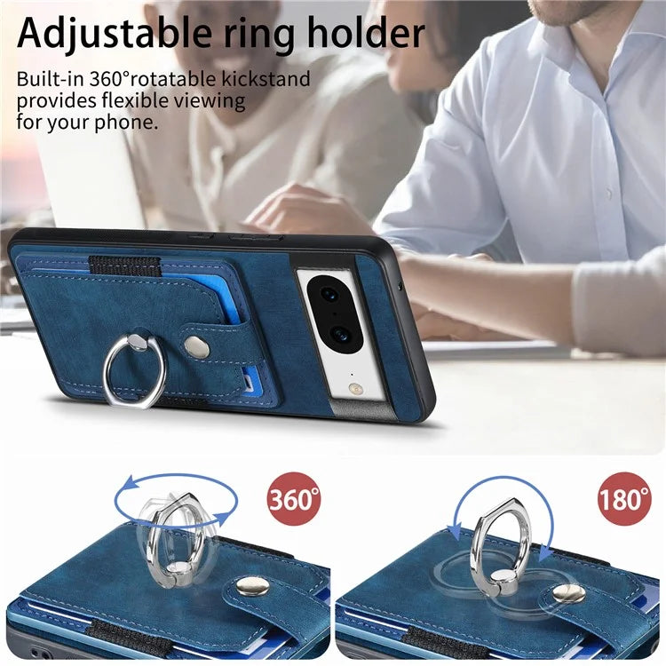 D2 For Google Pixel 8 Phone Case Ring Holder Kickstand TPU+PU Leather Phone Shell