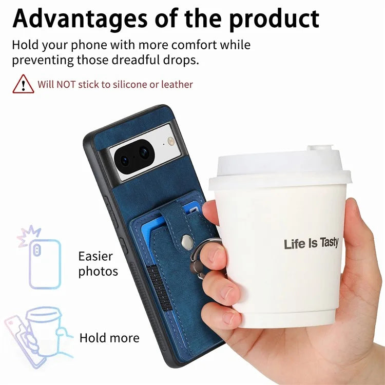 D2 For Google Pixel 8 Phone Case Ring Holder Kickstand TPU+PU Leather Phone Shell