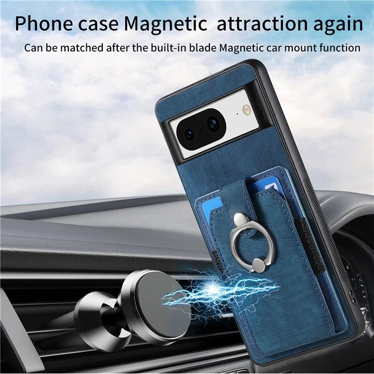 D2 For Google Pixel 8 Phone Case Ring Holder Kickstand TPU+PU Leather Phone Shell